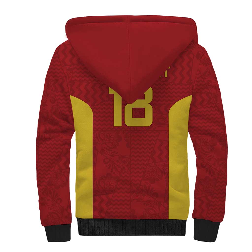 Custom Russia Football Sherpa Hoodie Nashi Parni Khokhloma Style - Red - Wonder Print Shop