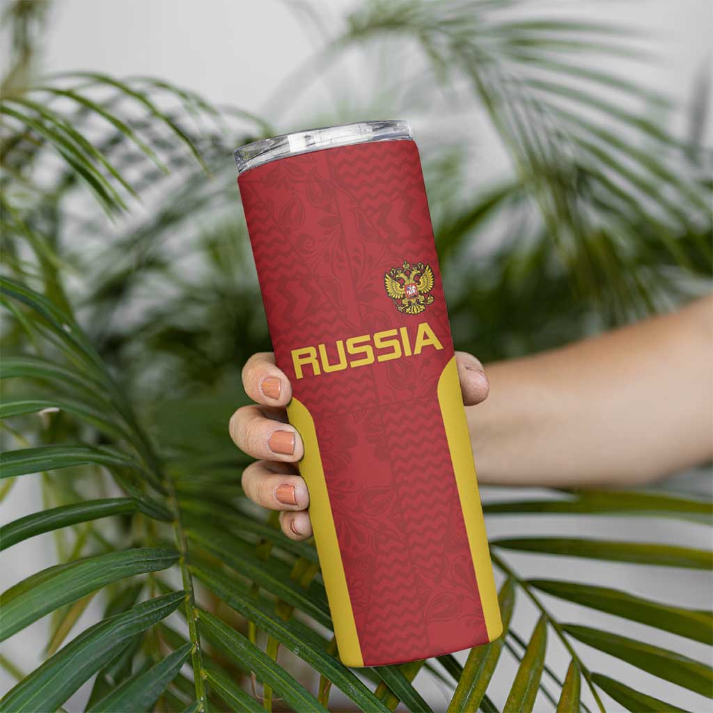 Custom Russia Football Skinny Tumbler Nashi Parni Khokhloma Style - Red - Wonder Print Shop