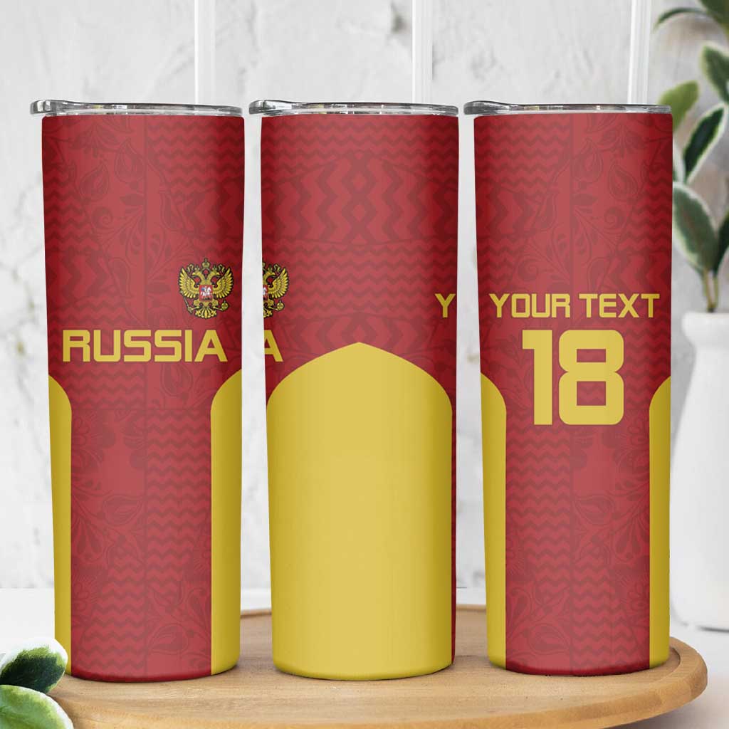 Custom Russia Football Skinny Tumbler Nashi Parni Khokhloma Style - Red - Wonder Print Shop