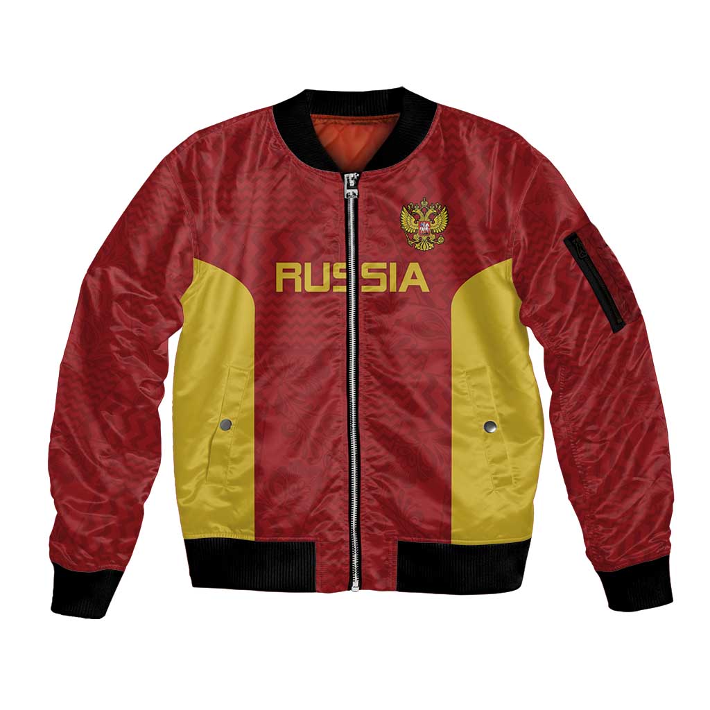 Custom Russia Football Sleeve Zip Bomber Jacket Nashi Parni Khokhloma Style - Red - Wonder Print Shop