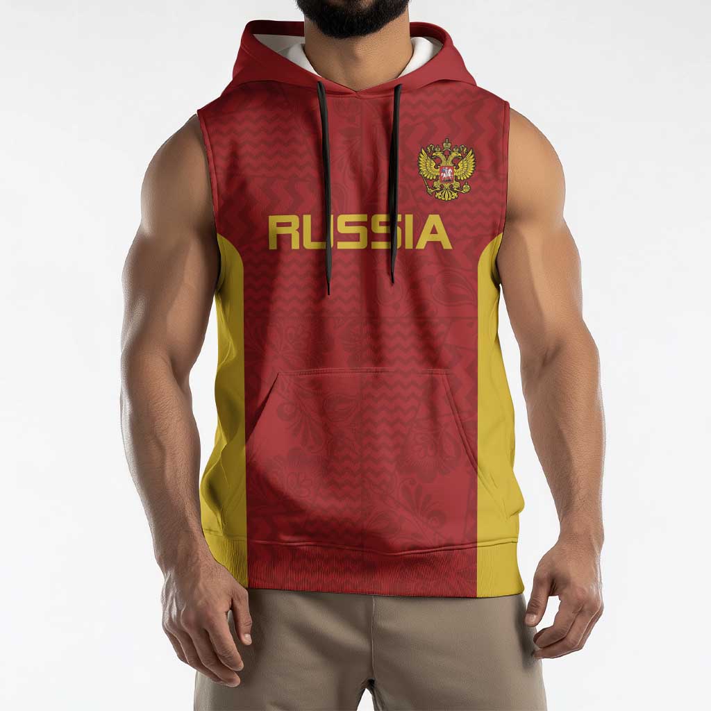 Custom Russia Football Sleeveless Hoodie Nashi Parni Khokhloma Style - Red - Wonder Print Shop