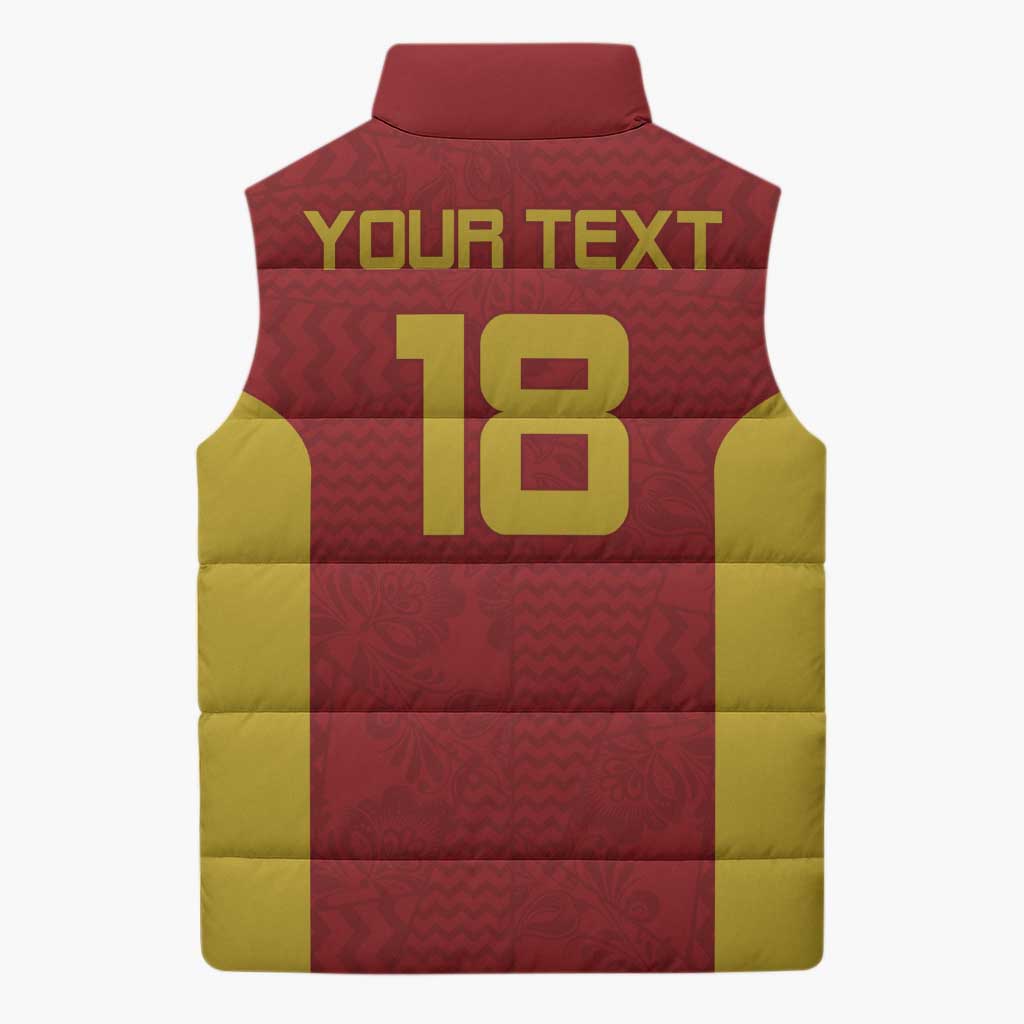 Custom Russia Football Sleeveless Puffer Jacket Nashi Parni Khokhloma Style - Red - Wonder Print Shop