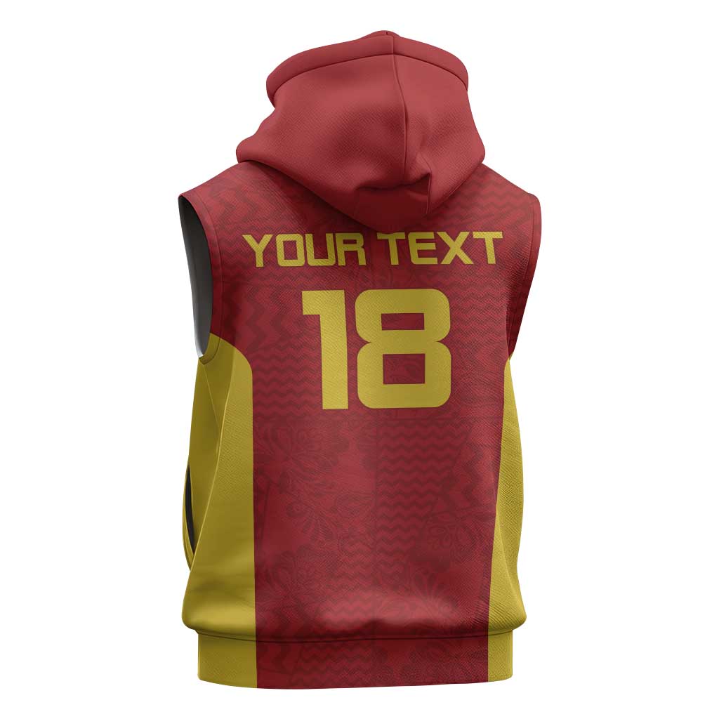 Custom Russia Football Sleeveless Zip Hoodie Nashi Parni Khokhloma Style - Red - Wonder Print Shop