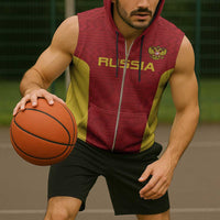 Custom Russia Football Sleeveless Zip Hoodie Nashi Parni Khokhloma Style - Red - Wonder Print Shop