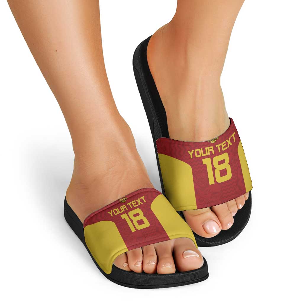 Custom Russia Football Slide Sandals Nashi Parni Khokhloma Style - Red - Wonder Print Shop