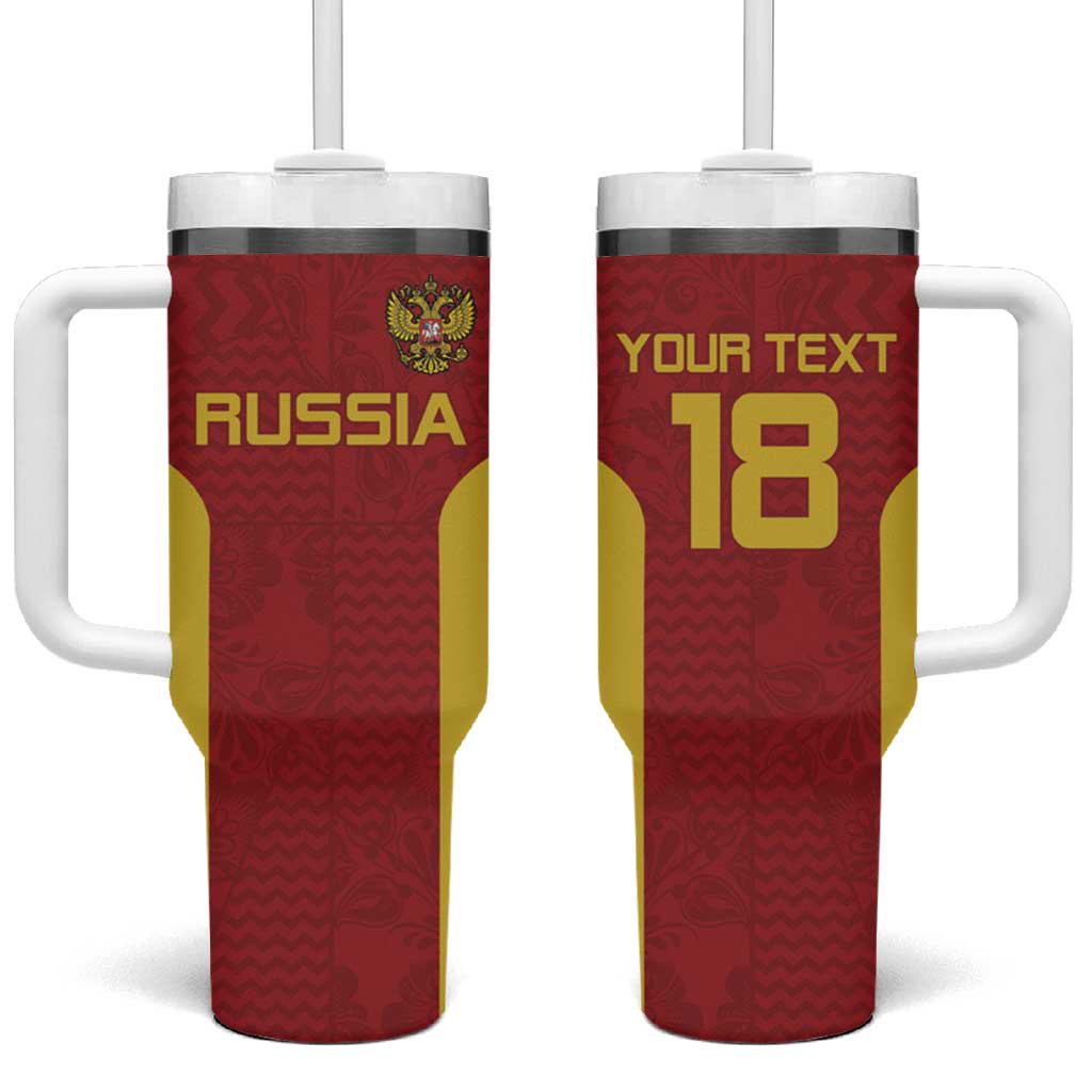 Custom Russia Football Tumbler With Handle Nashi Parni Khokhloma Style - Red - Wonder Print Shop