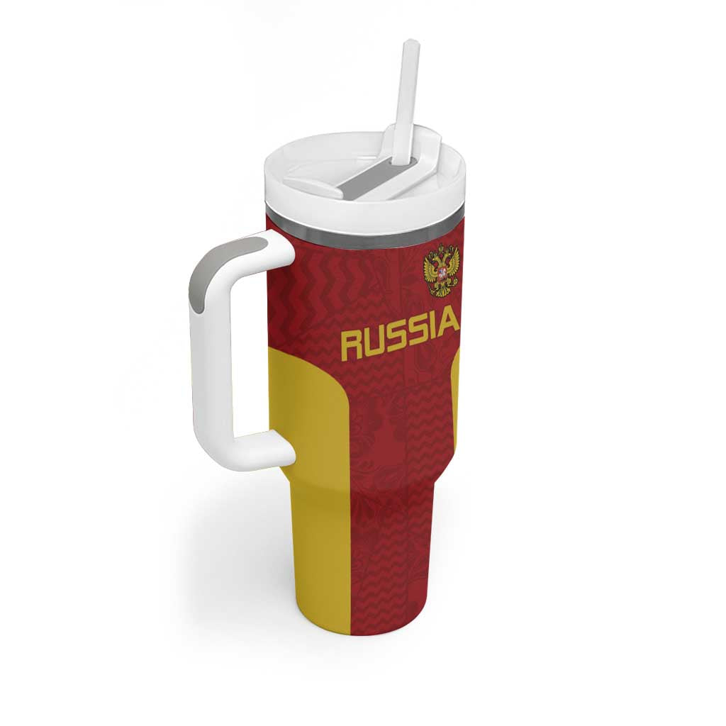 Custom Russia Football Tumbler With Handle Nashi Parni Khokhloma Style - Red - Wonder Print Shop