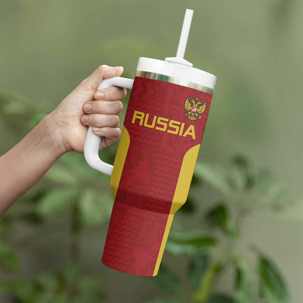 Custom Russia Football Tumbler With Handle Nashi Parni Khokhloma Style - Red - Wonder Print Shop