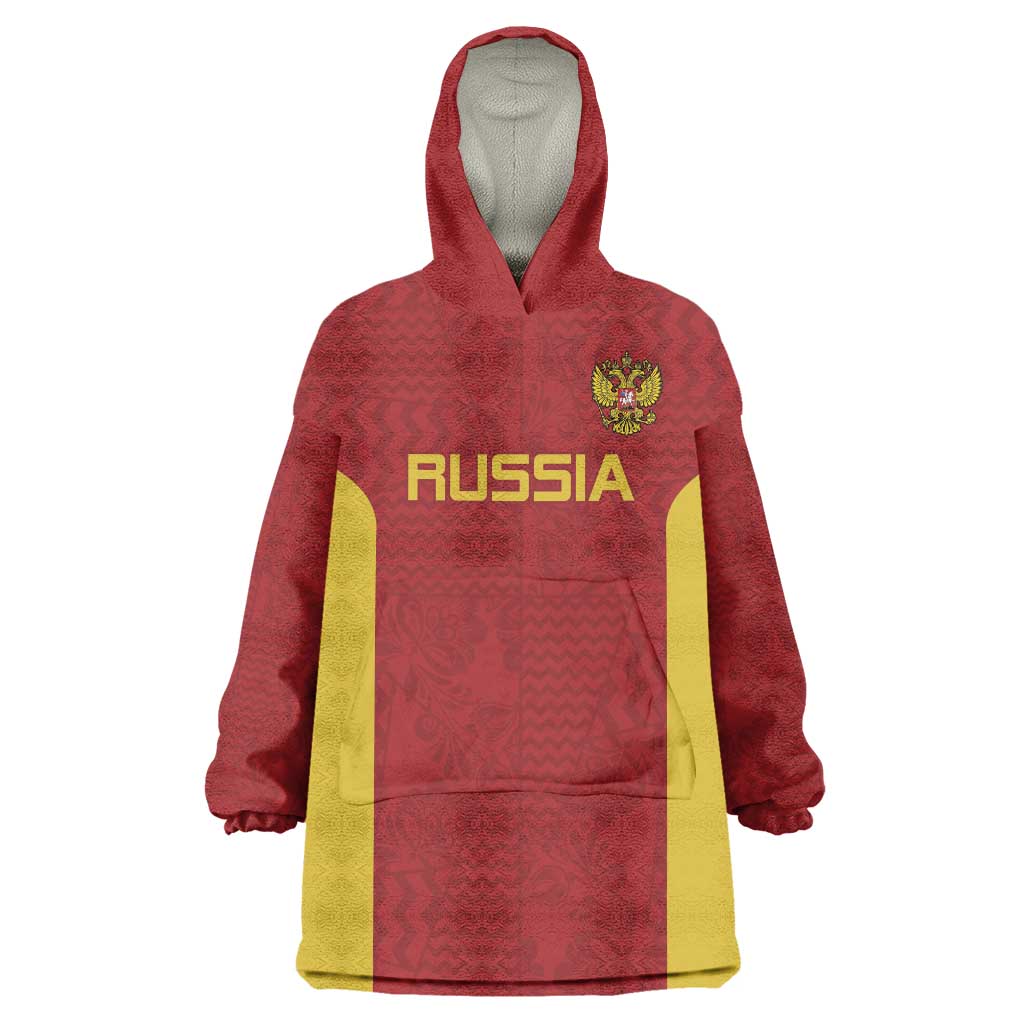 Custom Russia Football Wearable Blanket Hoodie Nashi Parni Khokhloma Style - Red - Wonder Print Shop