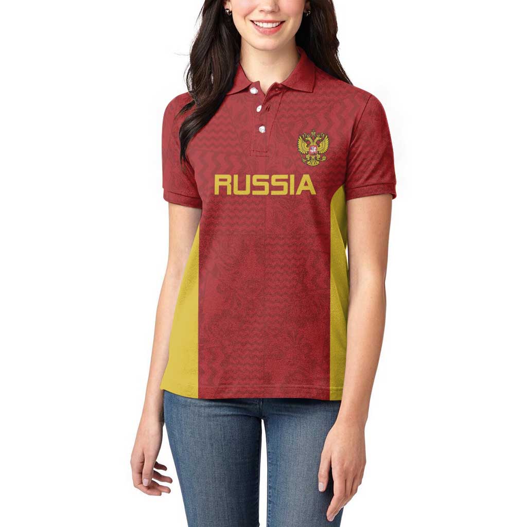 Custom Russia Football Women Polo Shirt Nashi Parni Khokhloma Style - Red - Wonder Print Shop