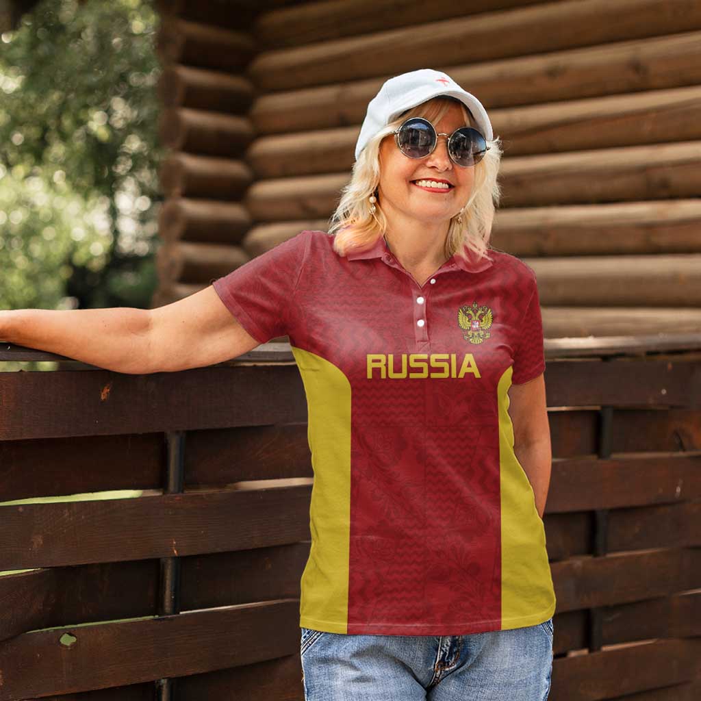 Custom Russia Football Women Polo Shirt Nashi Parni Khokhloma Style - Red - Wonder Print Shop