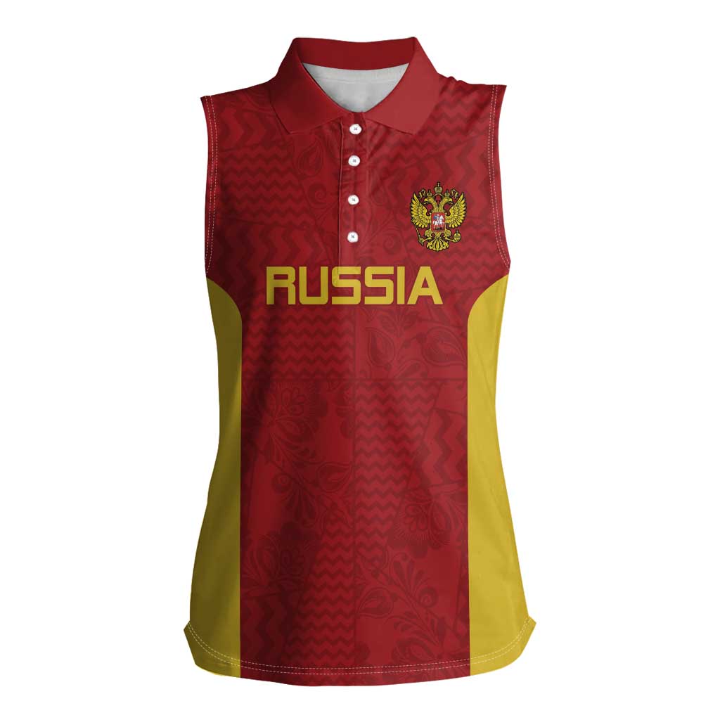 Custom Russia Football Women Sleeveless Polo Shirt Nashi Parni Khokhloma Style - Red - Wonder Print Shop