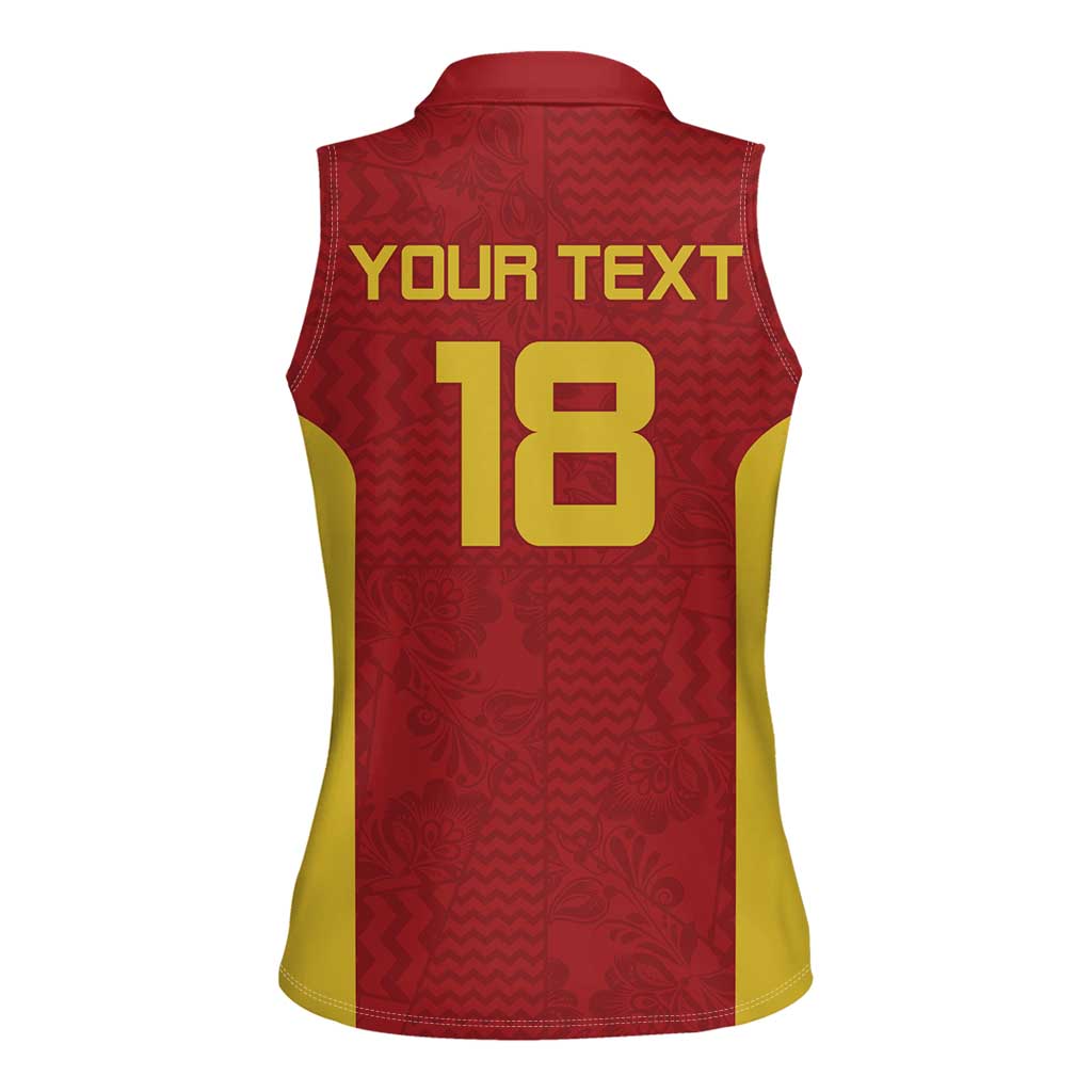 Custom Russia Football Women Sleeveless Polo Shirt Nashi Parni Khokhloma Style - Red - Wonder Print Shop