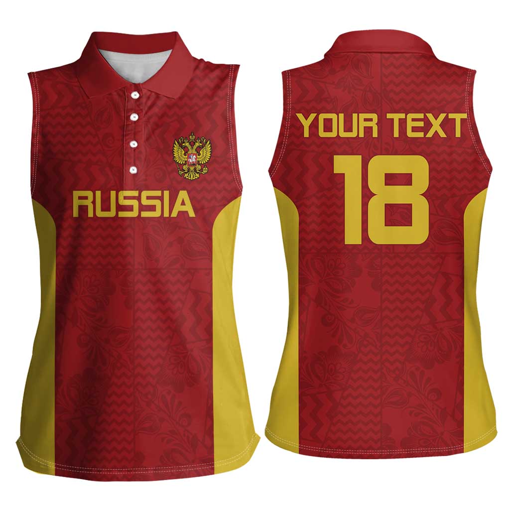 Custom Russia Football Women Sleeveless Polo Shirt Nashi Parni Khokhloma Style - Red - Wonder Print Shop