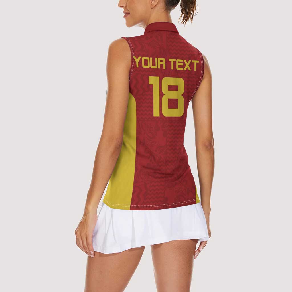 Custom Russia Football Women Sleeveless Polo Shirt Nashi Parni Khokhloma Style - Red - Wonder Print Shop