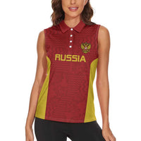 Custom Russia Football Women Sleeveless Polo Shirt Nashi Parni Khokhloma Style - Red - Wonder Print Shop