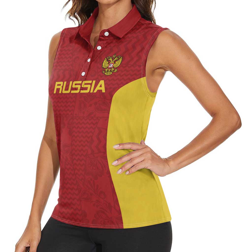 Custom Russia Football Women Sleeveless Polo Shirt Nashi Parni Khokhloma Style - Red - Wonder Print Shop
