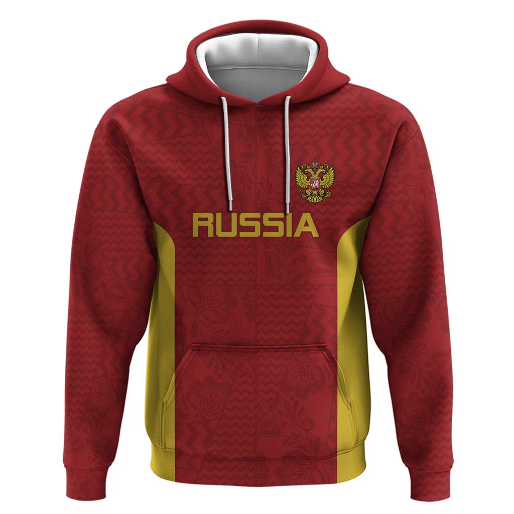 Custom Russia Football Zip Hoodie Nashi Parni Khokhloma Style - Red - Wonder Print Shop