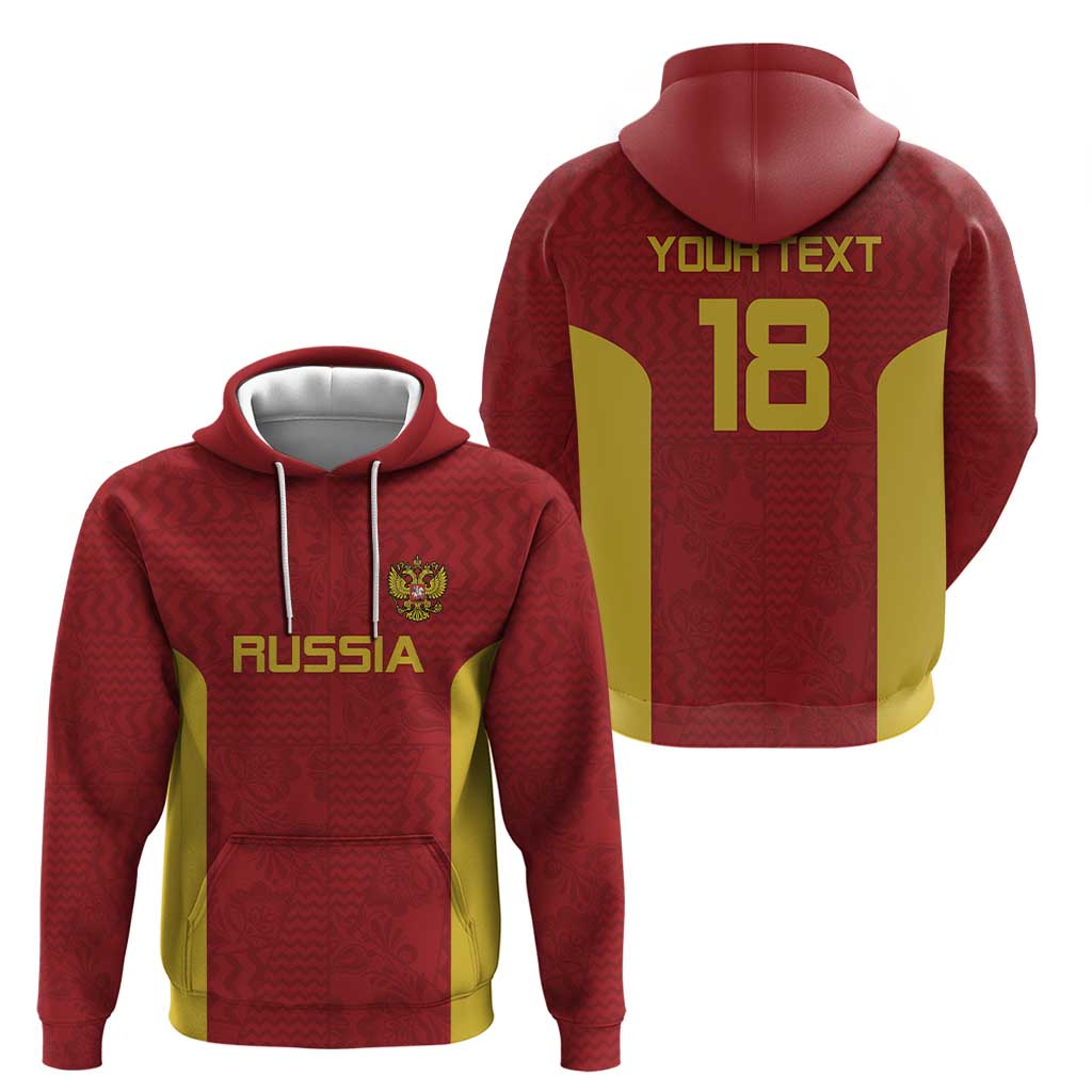 Custom Russia Football Zip Hoodie Nashi Parni Khokhloma Style - Red - Wonder Print Shop