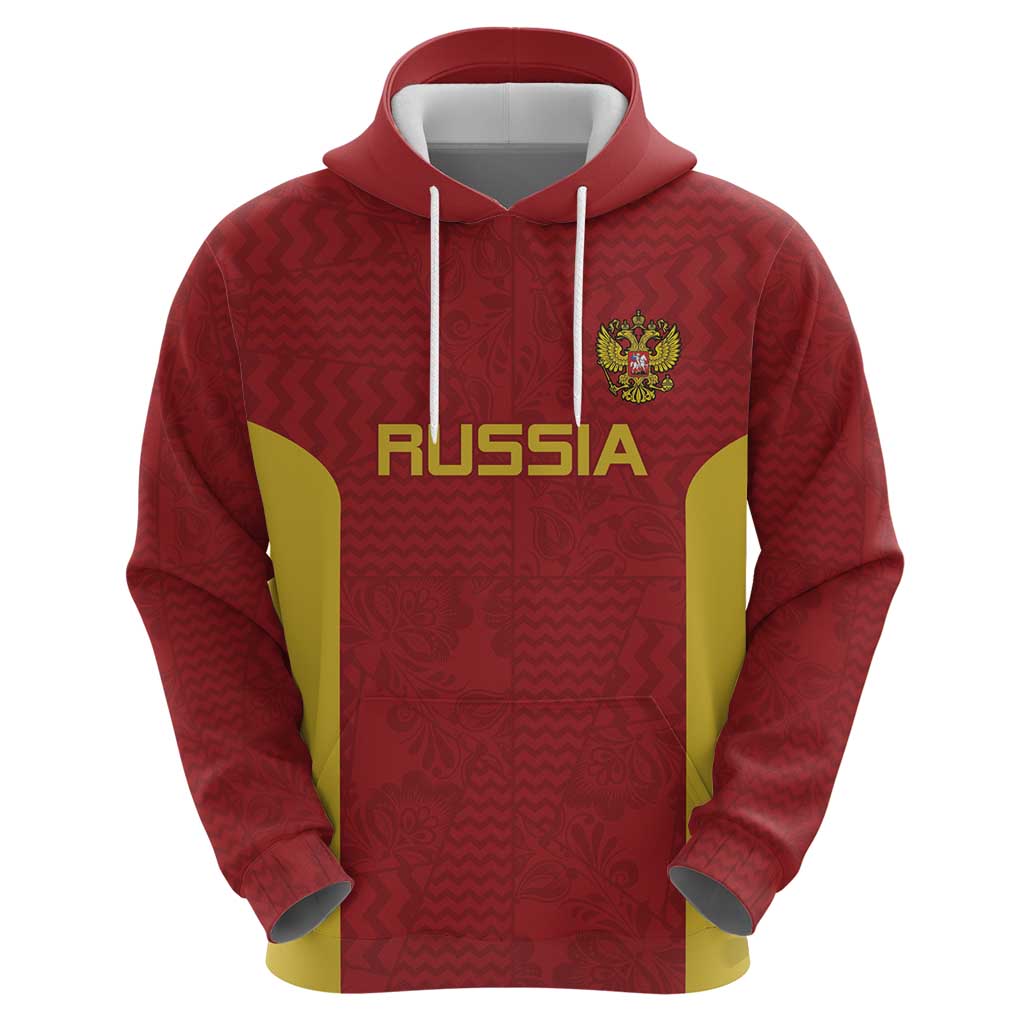 Custom Russia Football Zip Hoodie Nashi Parni Khokhloma Style - Red - Wonder Print Shop