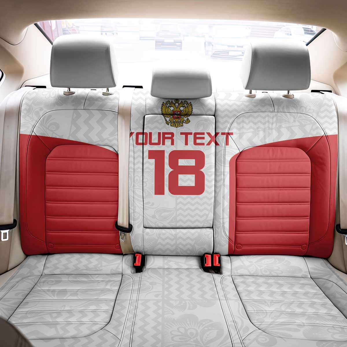 Custom Russia Football Back Car Seat Cover Nashi Parni Khokhloma Style - White - Wonder Print Shop