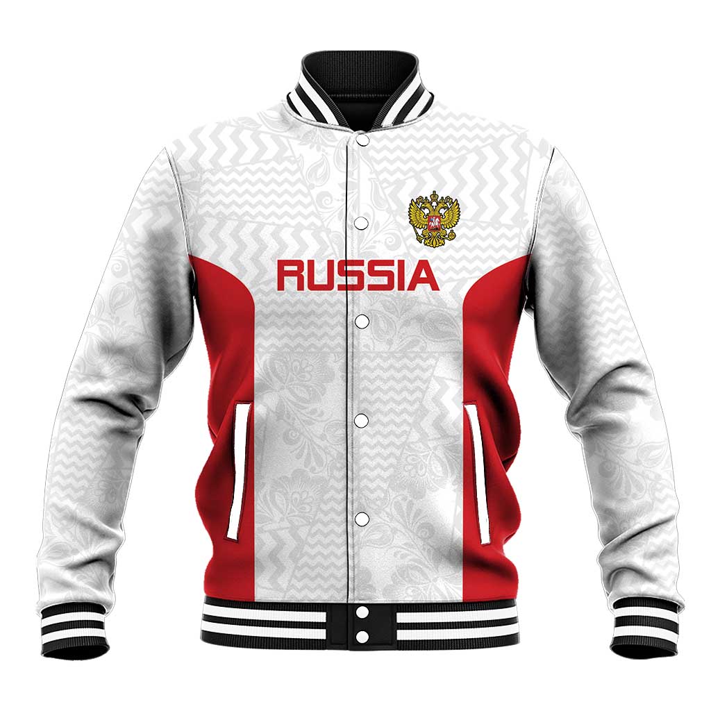 Custom Russia Football Baseball Jacket Nashi Parni Khokhloma Style - White - Wonder Print Shop