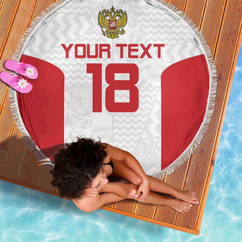 Custom Russia Football Beach Blanket Nashi Parni Khokhloma Style - White - Wonder Print Shop