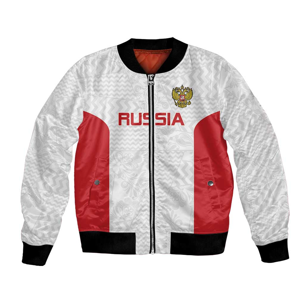 Custom Russia Football Bomber Jacket Nashi Parni Khokhloma Style - White - Wonder Print Shop