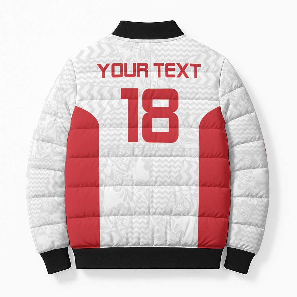 Custom Russia Football Bomber Puffer Jacket Nashi Parni Khokhloma Style - White - Wonder Print Shop