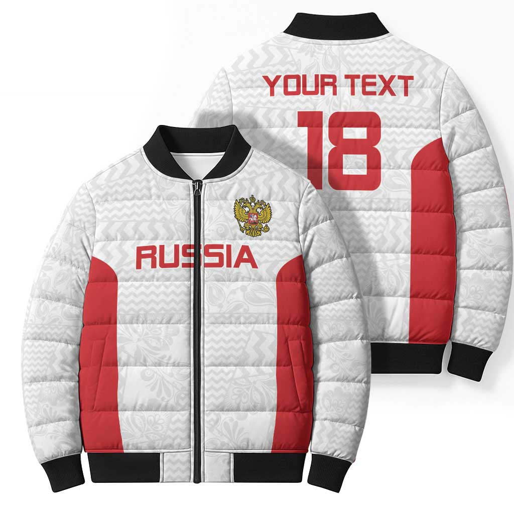 Custom Russia Football Bomber Puffer Jacket Nashi Parni Khokhloma Style - White - Wonder Print Shop