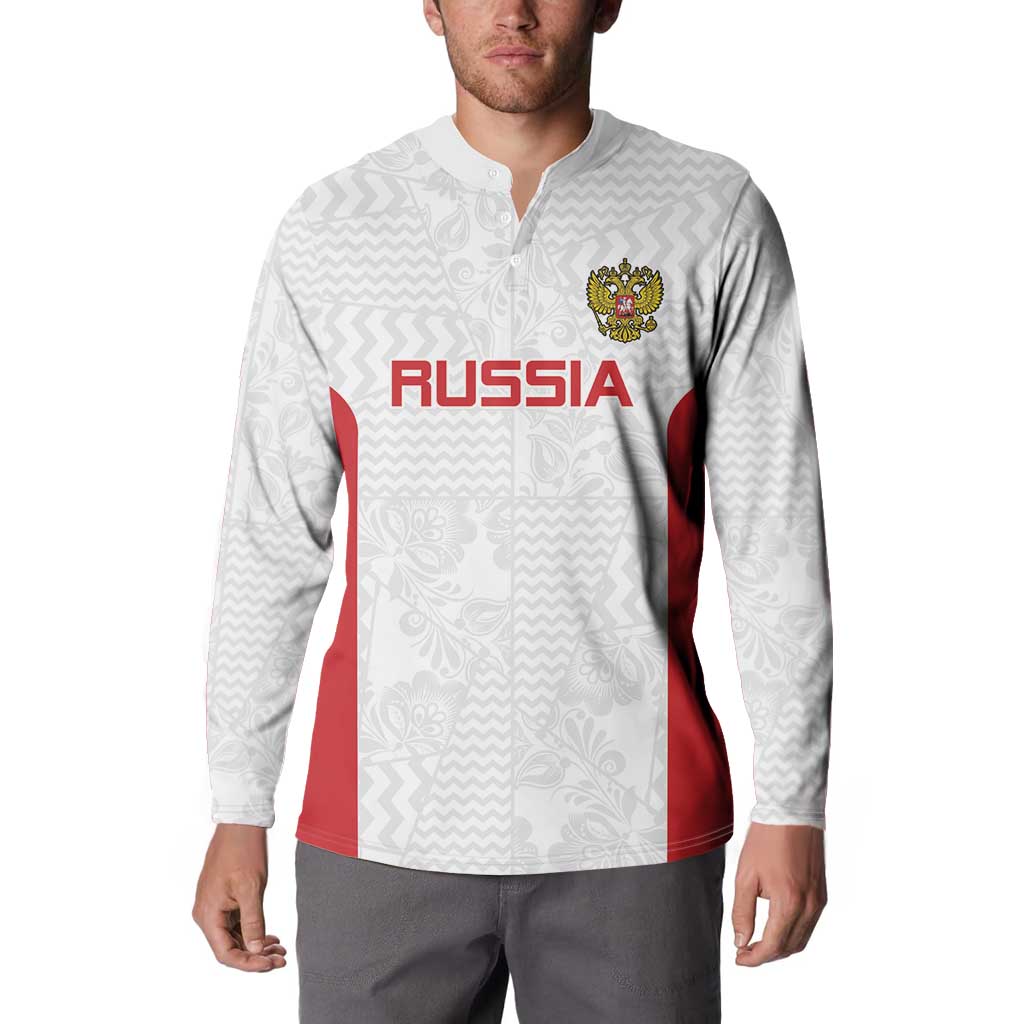 Custom Russia Football Button Sweatshirt Nashi Parni Khokhloma Style - White - Wonder Print Shop