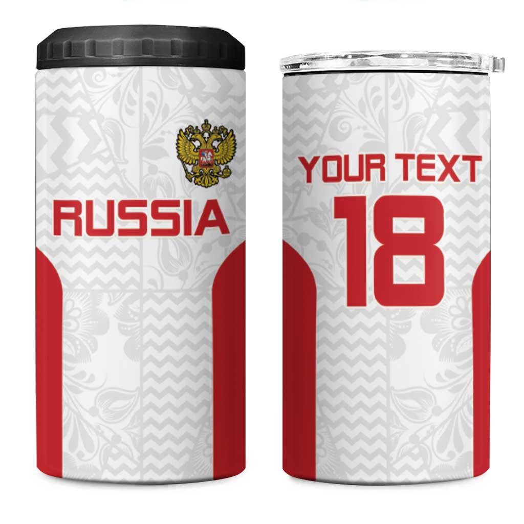 Custom Russia Football 4 in 1 Can Cooler Tumbler Nashi Parni Khokhloma Style - White - Wonder Print Shop