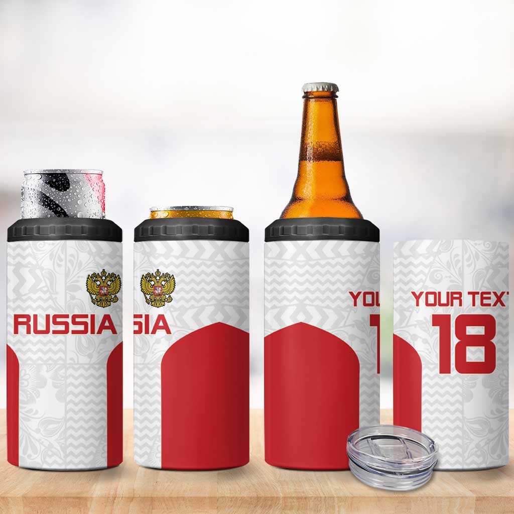 Custom Russia Football 4 in 1 Can Cooler Tumbler Nashi Parni Khokhloma Style - White - Wonder Print Shop