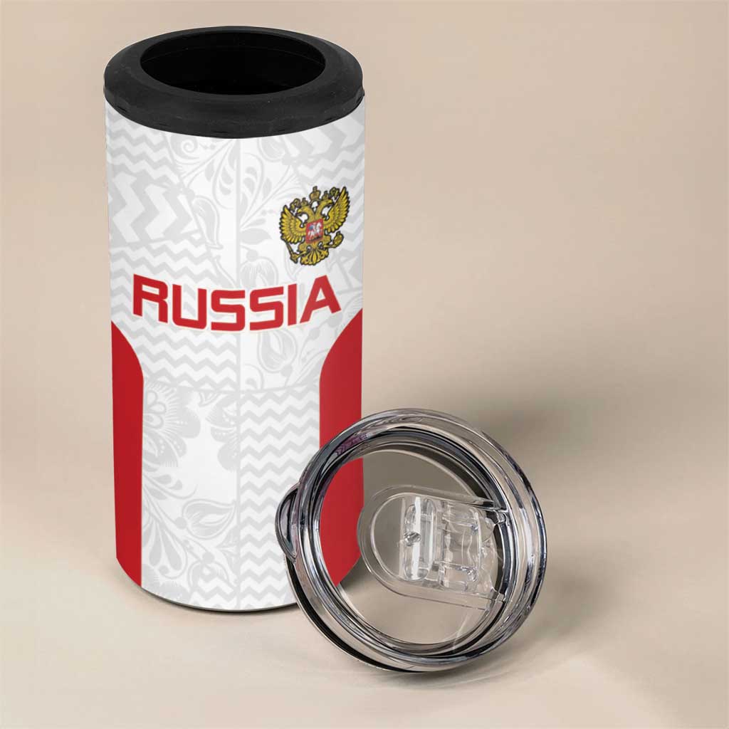 Custom Russia Football 4 in 1 Can Cooler Tumbler Nashi Parni Khokhloma Style - White - Wonder Print Shop