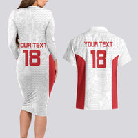 Custom Russia Football Couples Matching Long Sleeve Bodycon Dress and Hawaiian Shirt Nashi Parni Khokhloma Style - White - Wonder Print Shop