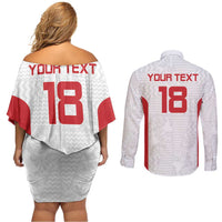 Custom Russia Football Couples Matching Off Shoulder Short Dress and Long Sleeve Button Shirt Nashi Parni Khokhloma Style - White - Wonder Print Shop