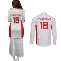 Custom Russia Football Couples Matching Puletasi and Long Sleeve Button Shirt Nashi Parni Khokhloma Style - White - Wonder Print Shop