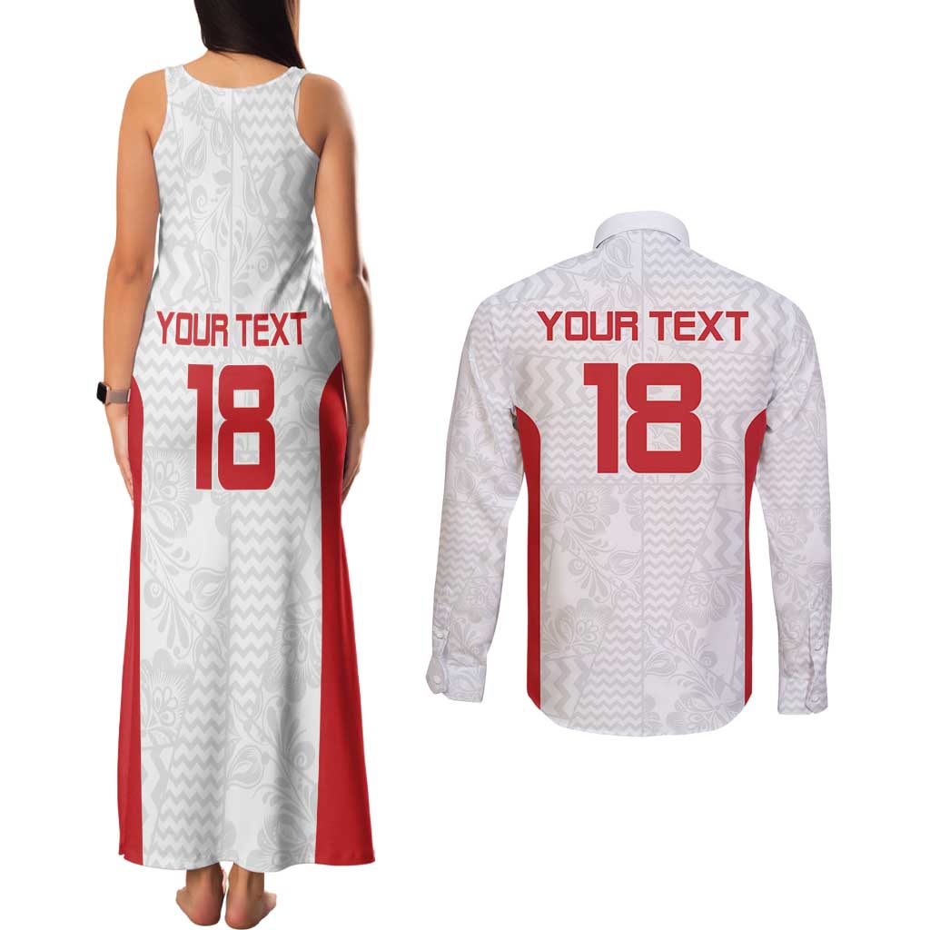Custom Russia Football Couples Matching Tank Maxi Dress and Long Sleeve Button Shirt Nashi Parni Khokhloma Style - White - Wonder Print Shop