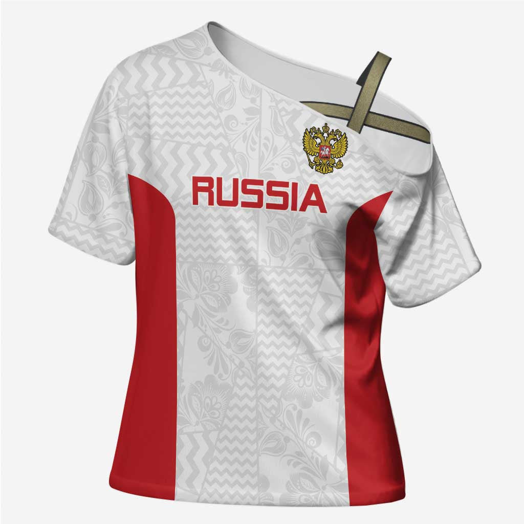 Custom Russia Football Cross Shoulder Shirt Nashi Parni Khokhloma Style - White - Wonder Print Shop