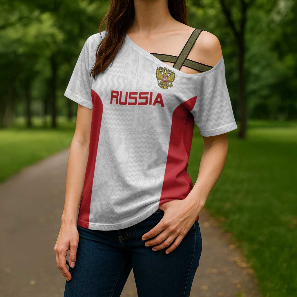 Custom Russia Football Cross Shoulder Shirt Nashi Parni Khokhloma Style - White - Wonder Print Shop