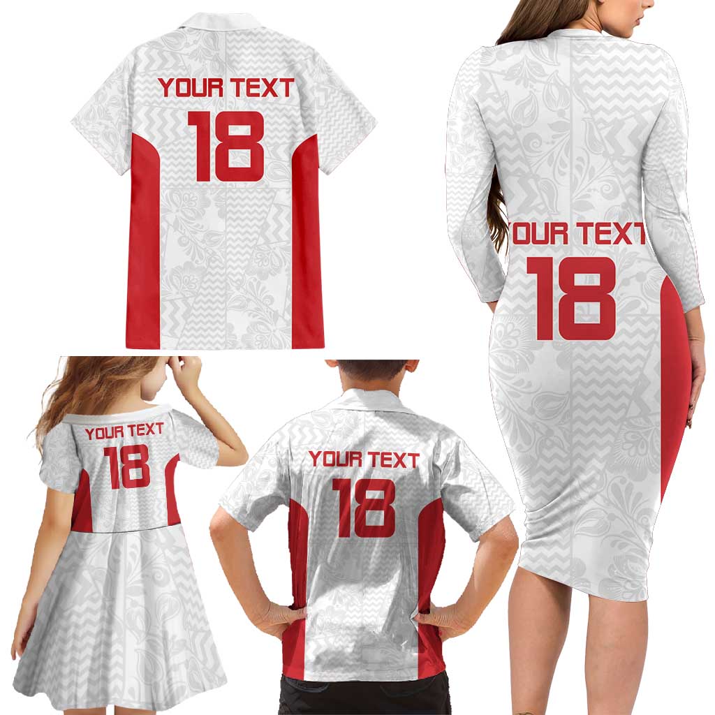 Custom Russia Football Family Matching Long Sleeve Bodycon Dress and Hawaiian Shirt Nashi Parni Khokhloma Style - White - Wonder Print Shop