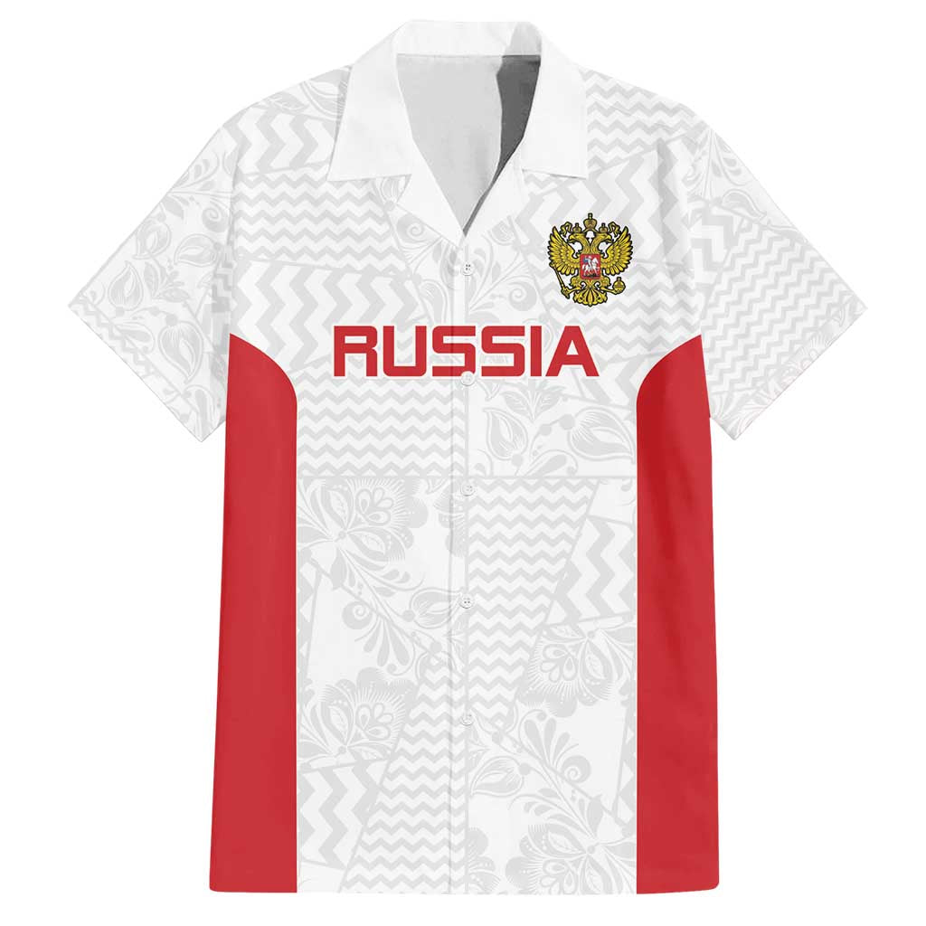 Custom Russia Football Family Matching Long Sleeve Bodycon Dress and Hawaiian Shirt Nashi Parni Khokhloma Style - White - Wonder Print Shop