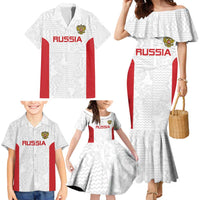 Custom Russia Football Family Matching Mermaid Dress and Hawaiian Shirt Nashi Parni Khokhloma Style - White - Wonder Print Shop