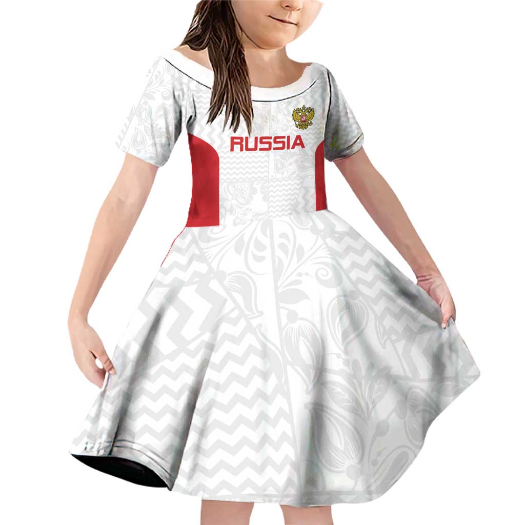 Custom Russia Football Family Matching Off Shoulder Short Dress and Hawaiian Shirt Nashi Parni Khokhloma Style - White - Wonder Print Shop