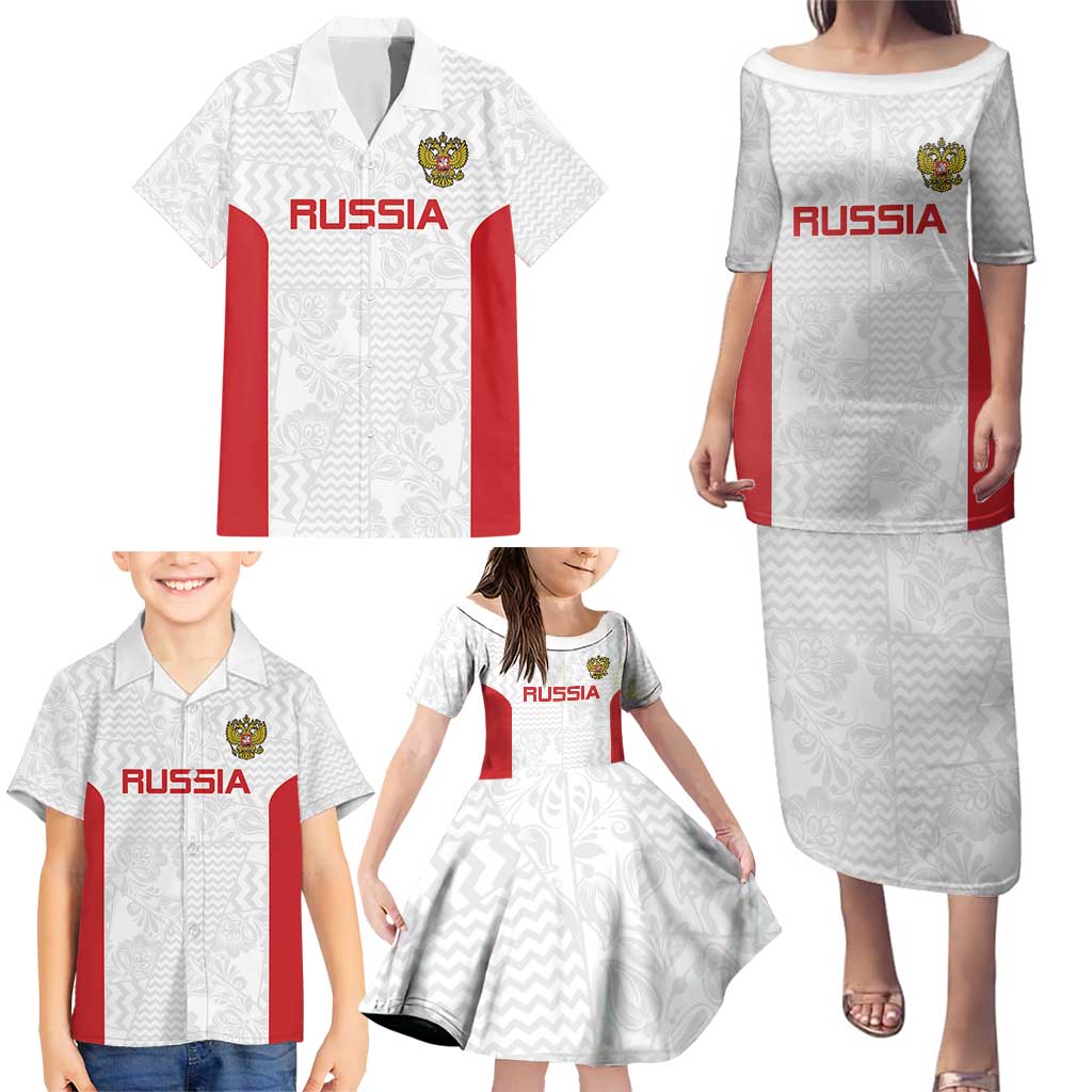 Custom Russia Football Family Matching Puletasi and Hawaiian Shirt Nashi Parni Khokhloma Style - White - Wonder Print Shop