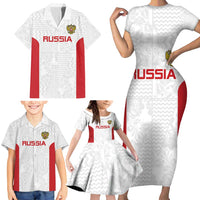 Custom Russia Football Family Matching Short Sleeve Bodycon Dress and Hawaiian Shirt Nashi Parni Khokhloma Style - White - Wonder Print Shop