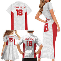 Custom Russia Football Family Matching Short Sleeve Bodycon Dress and Hawaiian Shirt Nashi Parni Khokhloma Style - White - Wonder Print Shop