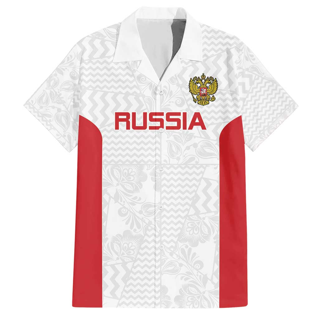 Custom Russia Football Family Matching Short Sleeve Bodycon Dress and Hawaiian Shirt Nashi Parni Khokhloma Style - White - Wonder Print Shop