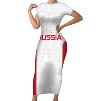 Custom Russia Football Family Matching Short Sleeve Bodycon Dress and Hawaiian Shirt Nashi Parni Khokhloma Style - White - Wonder Print Shop