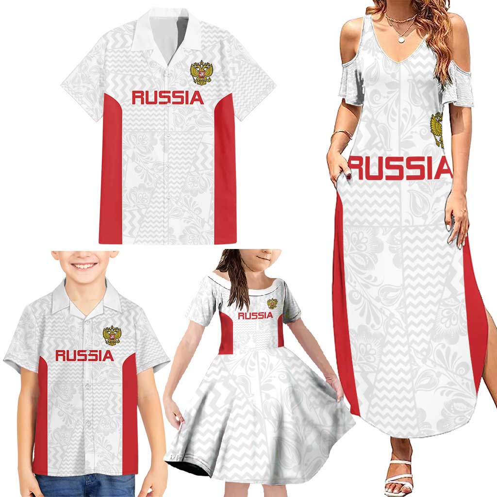 Custom Russia Football Family Matching Summer Maxi Dress and Hawaiian Shirt Nashi Parni Khokhloma Style - White - Wonder Print Shop